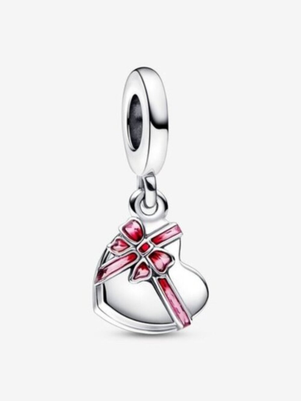 Pandora Silver Heart Charm with Pink Ribbon Accents